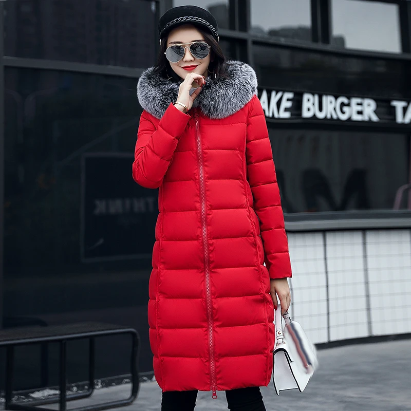 Bas Noir Veste À bleu Col Femelle army rouge Épaissir Capuchon Green Coton Outwear Hiver Parka De 2019 Nouveauté gris Femmes Fourrure Manteau Longue Chaud pxSzzU