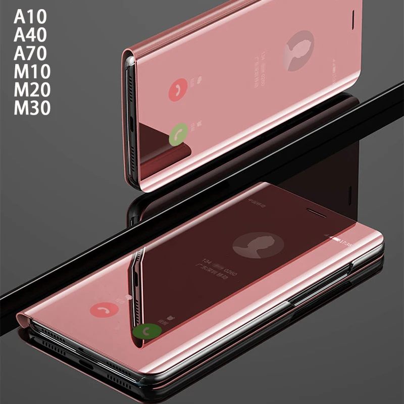 Флип-чехол для телефона с умным зеркалом, чехол, для samsung galaxy A10 A40 A70 M10 M20 M30, жесткие кожаные прозрачные чехлы для задней панели из розового золота