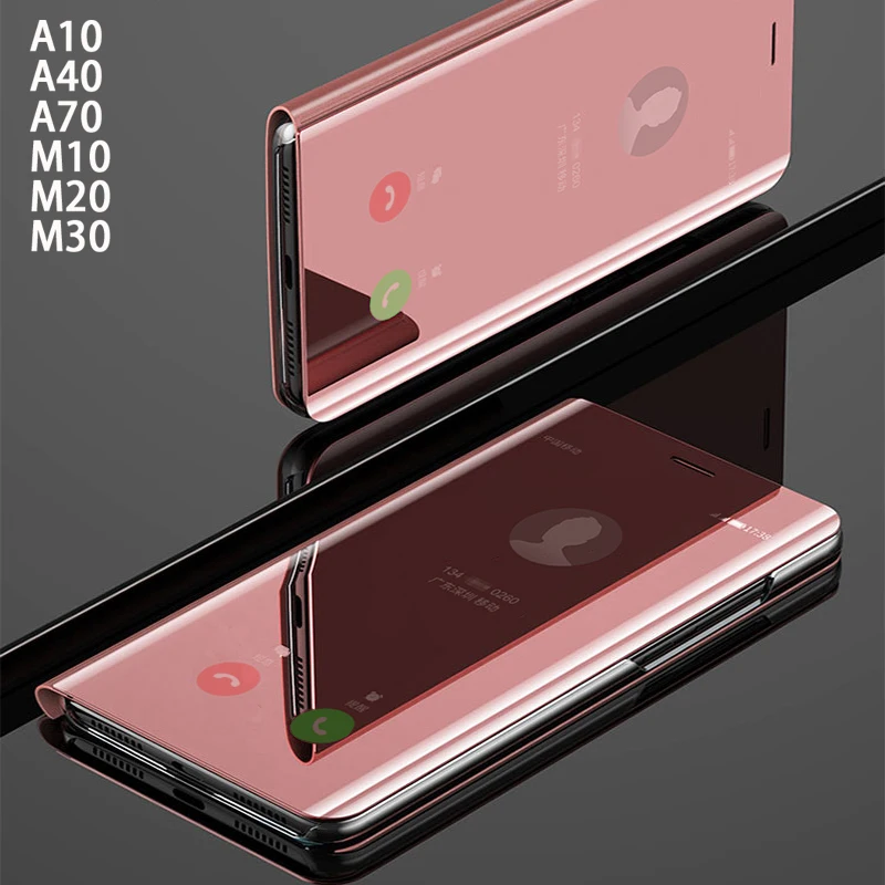 

Flip Smart Mirror Phone Cover,case,For Samsung galaxy A10 A40 A70 M10 M20 M30 Hard Leather Clear View Rose Gold Back Cases