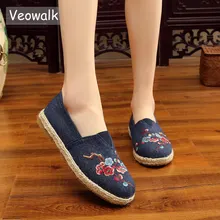 Veowalk/женские парусиновые Эспадрильи на плоской подошве с вышитыми цветами сливы в китайском стиле; Модные женские удобные лоферы для вождения