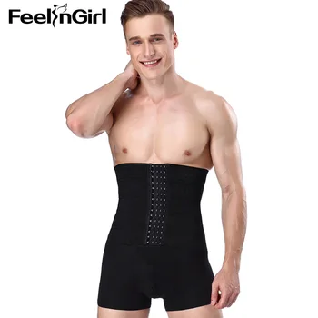 

FeelinGirl Latex Men Corset Waist Trainer Cincher Corset Body Shaper Slimming Corset Belt Girdle Firm Control Girdle Shapwear