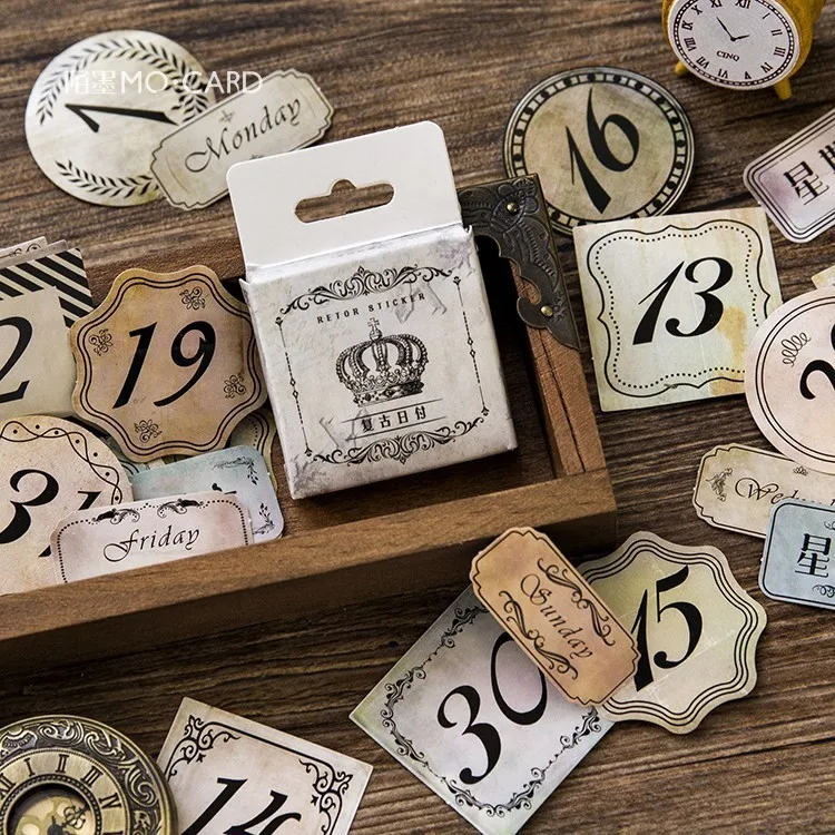 

45 PCS/box Creative Cute Vintage Date Album Paper Lable Stickers Crafts And Scrapbooking Decorative Lifelog Sticker Stationery