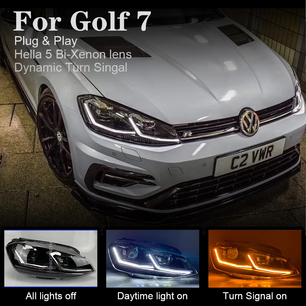 Автомобильный Стайлинг для Golf 7 фар 2013- Golf 7,5 дизайн светодиодный фонарь DRL динамический сигнал Hella 5 Биксеноновые линзы проектора Hid