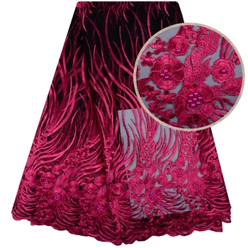 

New Arrival Net Lace Tulle Fabrics With Beaded French Lace Fabric High Quality Nigerian Lace Fabric 2018 For Evening Dress 1087