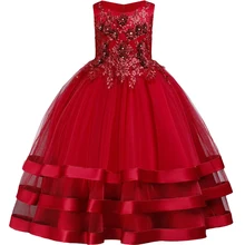 Свадебное платье с цветочным узором для девочек; элегантное платье принцессы; торжественное длинное вечернее платье принцессы с вышивкой; вечерние платья; одежда для детей