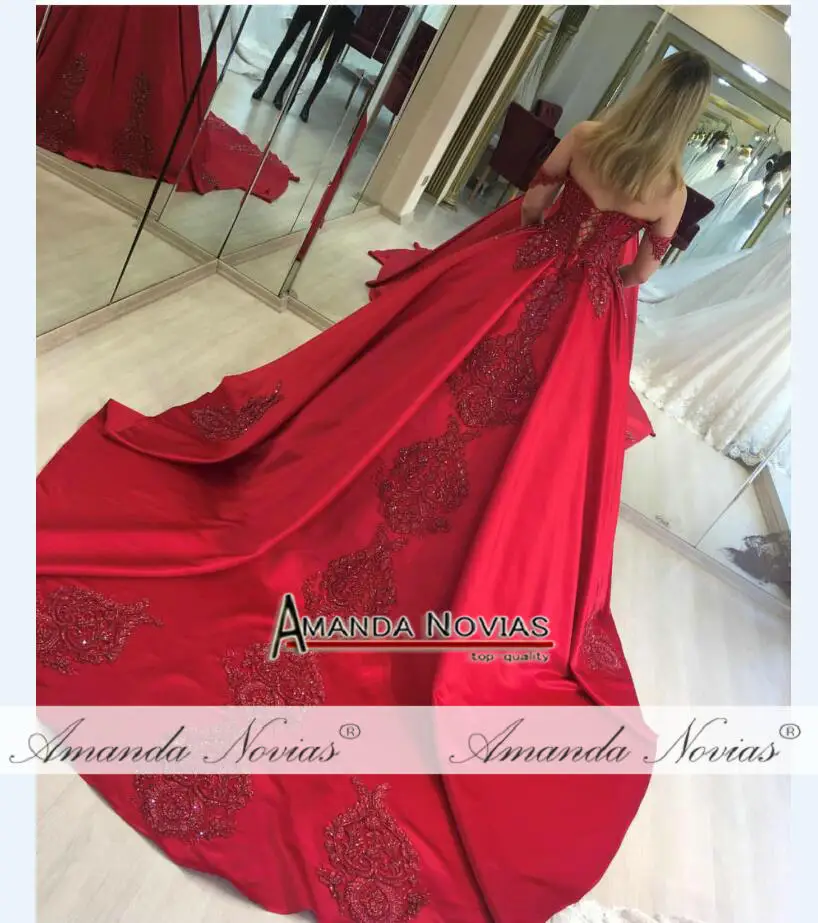 

Off the shoulder straps red evening dress