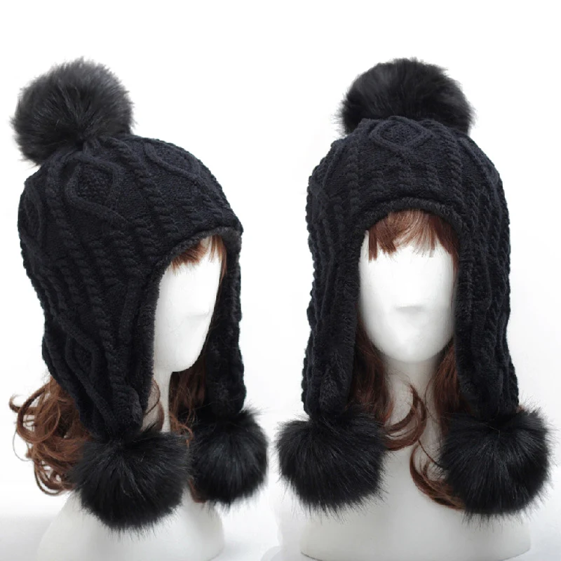 GROUPJUMP, Skullies Beanies, Pom Poms, зимняя шапка, популярная вязаная шапка, толстые теплые шапочки, шапки для укладки волос, Touca Gorro - Цвет: black