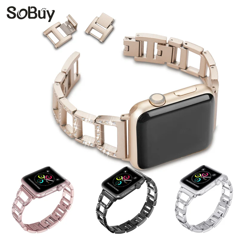 

set diamond alloy stainless steel strap for apple watch iwatch 1/2/3 series band 42mm Link bracelet 38mm metal wirst belt