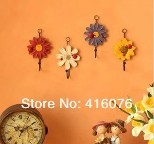 

Free Shipping! 4pcs/lot Resin Flower Cloth Hook Wall Hanger Iron Hook Rural Style Home Decoration W1005
