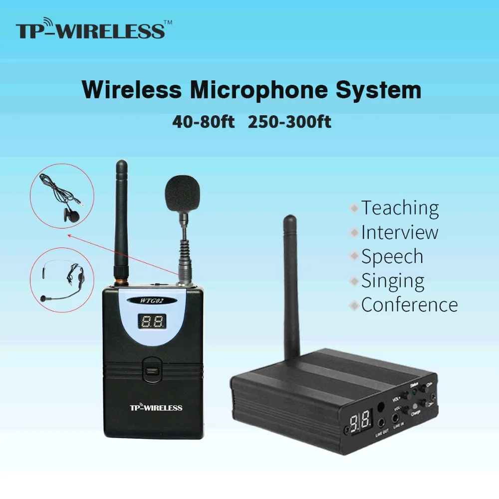 

TP-WIRELESS 2.4GHz Audio Receiver Wireless Headset Microphone System Ideal for Teaching, Interview, Speech, Conference,Church