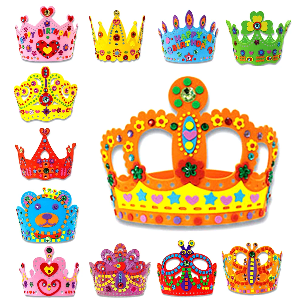 Random Delivered 3D EVA Handmade Crown Craft Gifts Kits Birthday Crown DIY Hat Craft Toy Kid