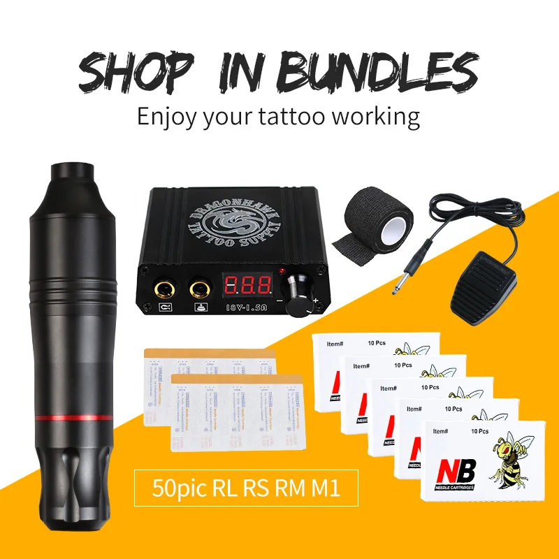

Tattoo Pen Kit For Permanent Makeup Eyebrow Lip Tattoo Machine Power Box Cartridge Needles Import Motor Pen Gun