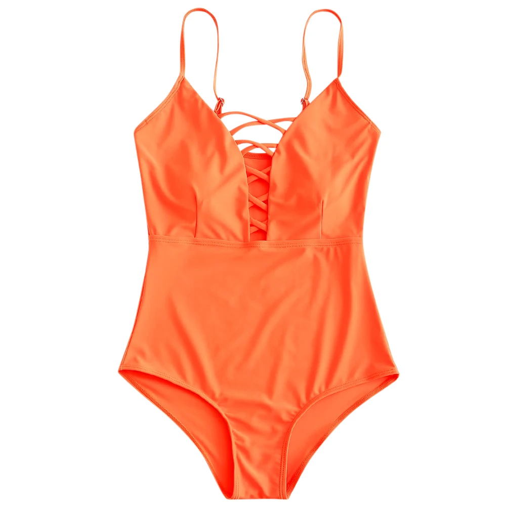 Orange ZAFUL слитный купальник с глубоким вырезом, слитные костюмы, пляжная одежда, купальник, купальники - Цвет: Orange