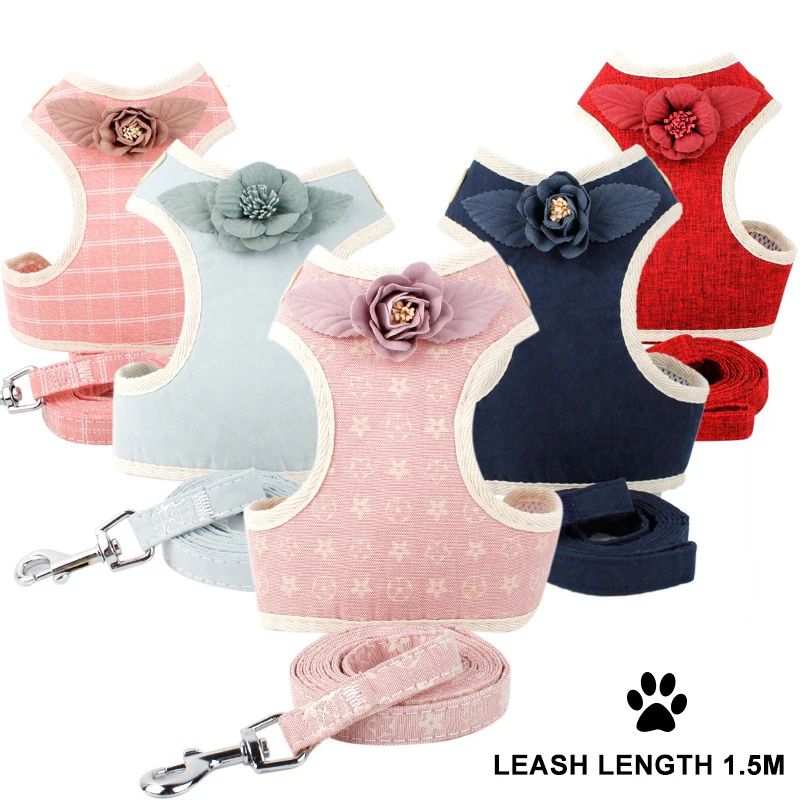 Cute Cat Harness and Leash Set Cotton Mesh Pet Puppy Harness Lead Dog Collar Clothes Vest