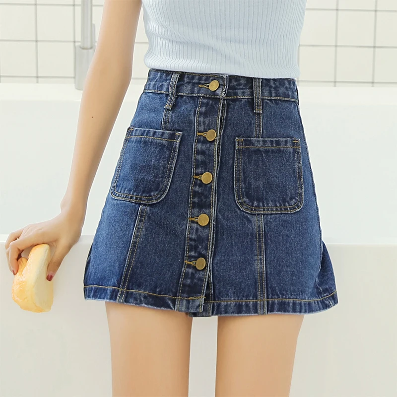 Vetevidi Korean Denim Skirt Women Casual Jeans Short Skirts Womens
