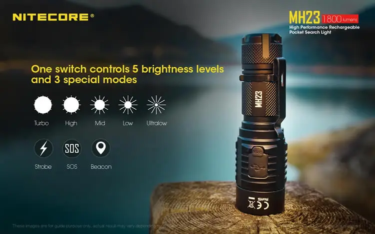 Nitecore MH23 USB Перезаряжаемый фонарь 1800 люмен высокопроизводительный светодиодный водонепроницаемый поисковый светильник