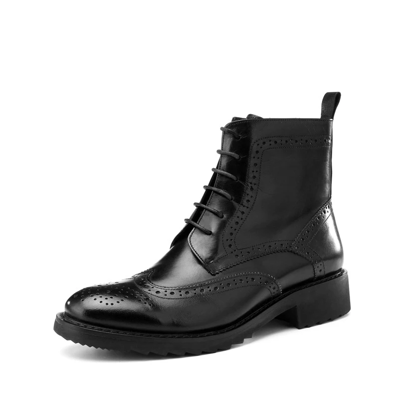 

100% cowhide Martin boots women shoes Brock hand carved Ankle Boots Women British side zipper Ladies Botas Mujer Female Footwear