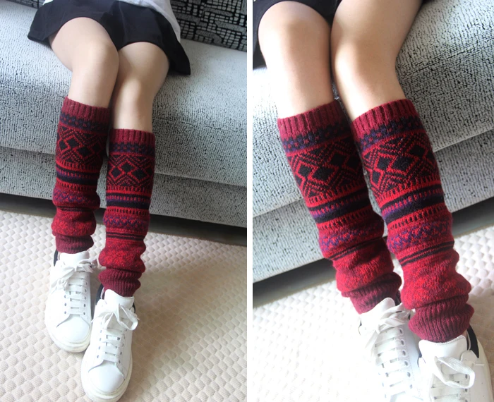 Women's Boho Legwarmers: Aztec Knit Leg Warmers for Tall and Short Boots, Snowflake Patchwork Boot Toppers - Winter Fashion image 3