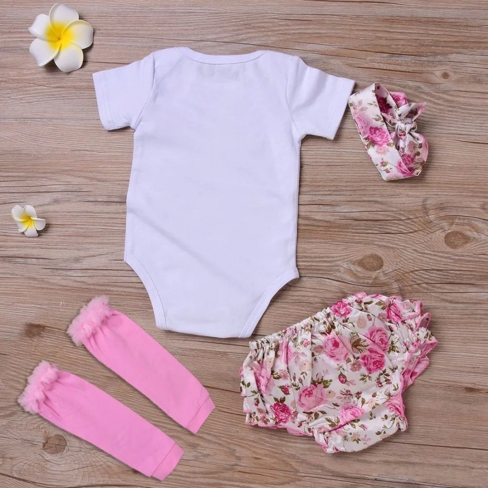 Модная новая хлопковая одежда для новорожденных девочек, комплект из 4 предметов, футболка для маленьких девочек Топы+ юбка одежда для малышей от 0 до 18 месяцев