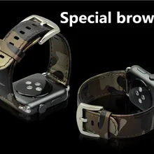 Натуральной кожи Ремешки часы аксессуары для iwatch Браслет Apple watch группа 42 мм 38 мм серии 1 2 3 камуфляж ремешок