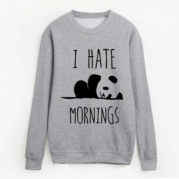 

2019 Autumn harajuku fleece sweatshirts Lady I HATE MORNINGS kawaii Panda hoodies for women top brand tracksuits femme pullovers