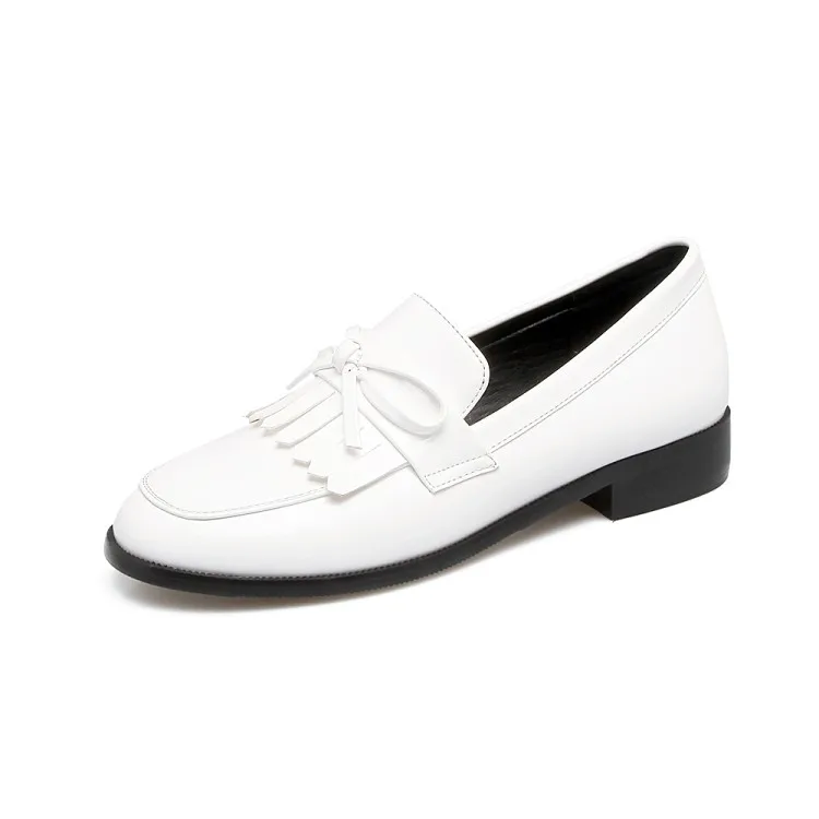 Tassel Bowknot Design Loafers Women Retro Round Toe Shoes Patent Leather Slip-on Women Oxford Causal Ladies Flats Working Shoes (12)