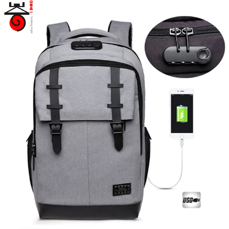 New Anti thief USB Charge Laptop Backpack Mens Fashion Casual School