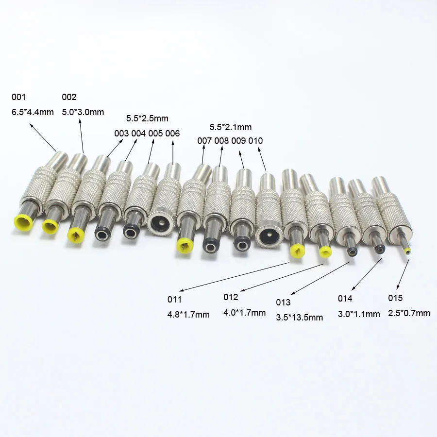 2 шт. 5,5*2,5 5,5*2,1 4,8*1,7 4,0*1,7 3,5*1,35 3,5*1,1 2,5*0,7 мм Мужской DC разъем питания 180 градусов DIY вилки части
