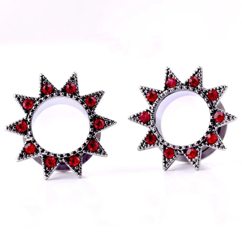 2Pcs Flower Dotted Gemmed Ear Screw Fit Flesh Tunnel 8mm-16mm Plug Expander Piercing Jewelry | Украшения и аксессуары