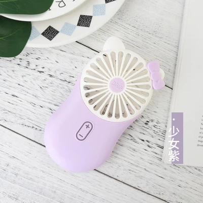 Cartoon Usb Pocket Mini Hold Charge Small Fans With One Portable Bring Led Lamp Ultrathin Will Wind Power - Color: KT Girl Purple