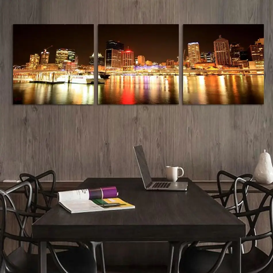 Модный хит продаж 3 панели цветная городская Ночная большая HD картина