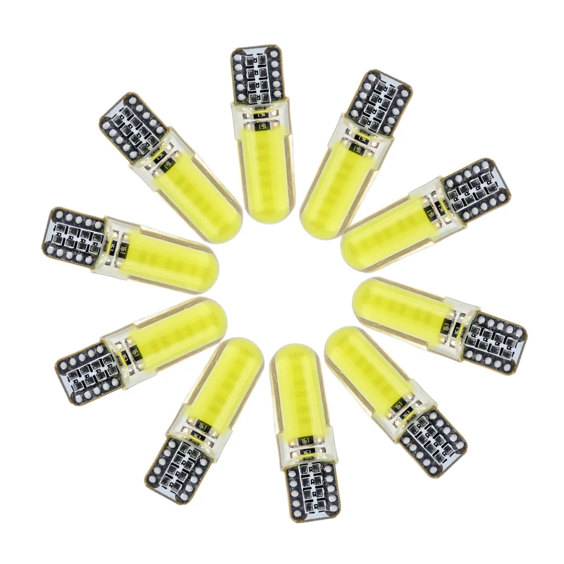 10 шт. 6500 К белый T10 W5W светодио дный салона Свет 12SMD силикагель COB 12 В сбоку Клин