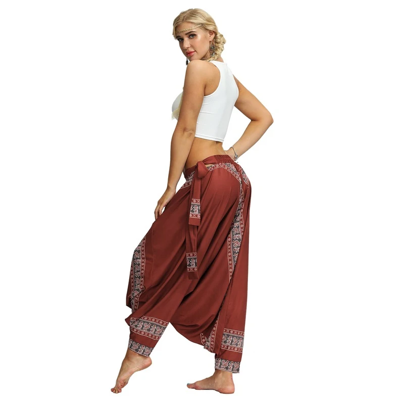 

Women Pants Loose Thai Harem Indie Folk Boho Festival Hippy Casual Boho Trousers Loose Elastic Waist National Pant