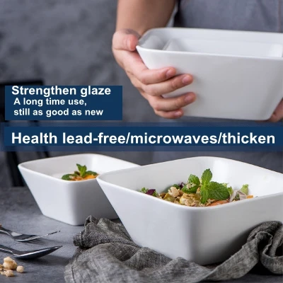 

European Style Good-looking Ceramic Soup Bowl Microwave Square Oven Tableware Plate Fruit Ice Powder Dessert Food Household Bowl