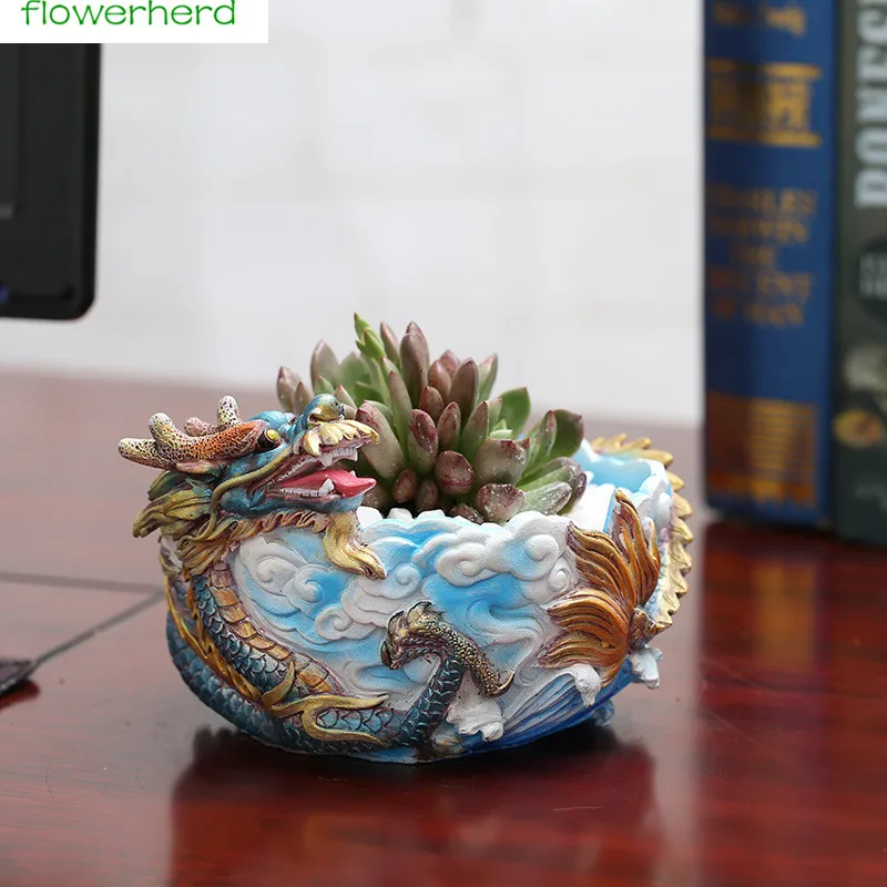 Dragon Potted Plant Decoration Resin Animal Design Plant Landscape
