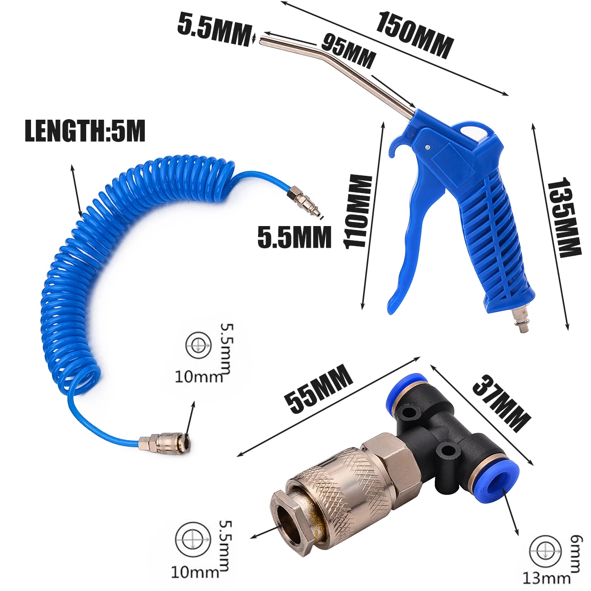 Car Air Duster Kit With 5m Recoil Hose Truck Dust Blower Clean Nozzle Blow Spray Tool for Car Paint Spray