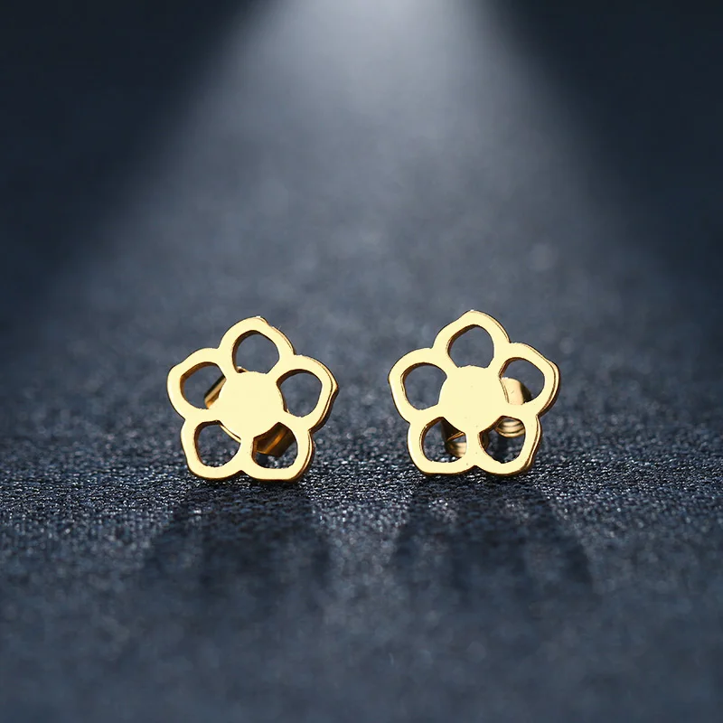 CACANA Stainless Steel Stud Earring For Women Man Flower Gold And Silver Color Lover's Engagement Jewelry Drop Shipping