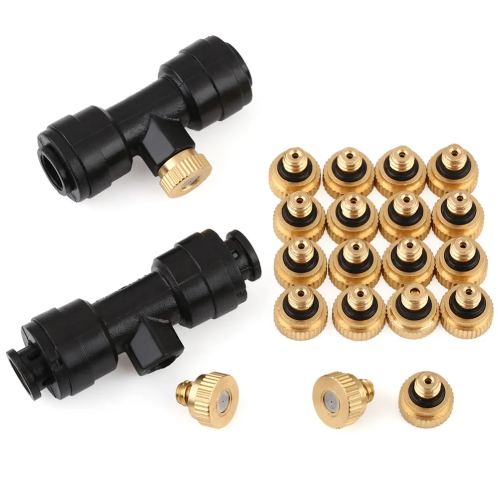 EONBON Misting Nozzles Kit 12pcs Brass Mister Nozzles 0.4mm 10//24 UNC 10pcs Thread Misting Nozzle Tees 1//4 Slip-Lok with 1pcs Plug for Misting System Outdoor Cooling System