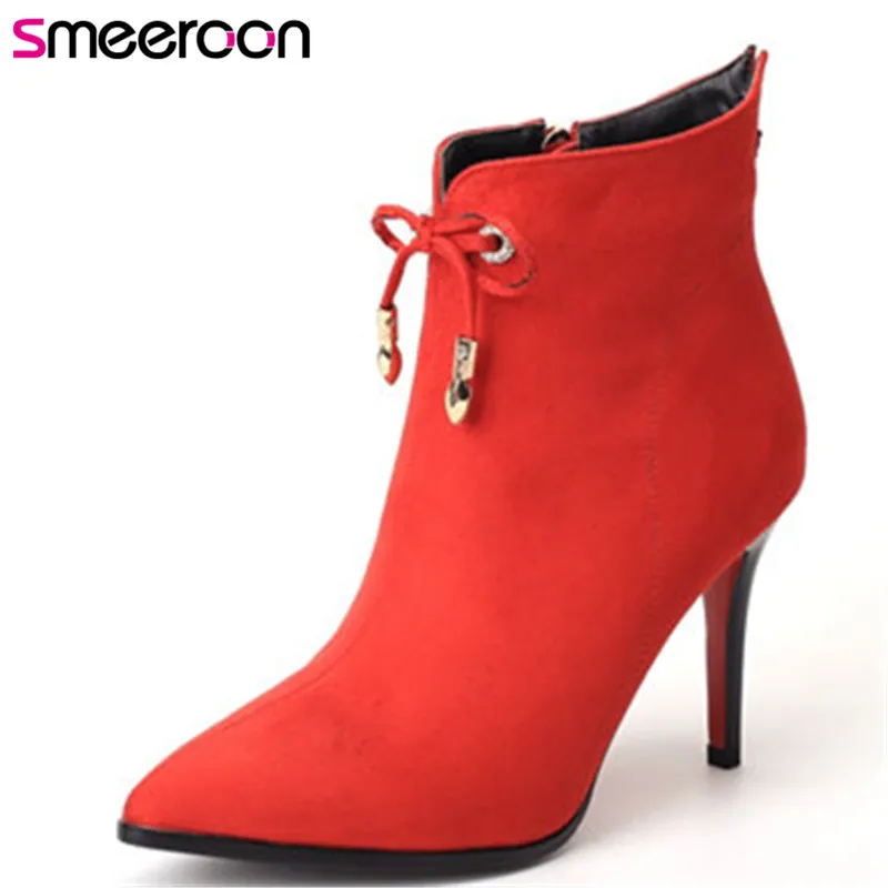 

Smeeroon women boots zip ankle boots for women pointed toe autumn winter boots super high heels party shoes big size 33-40
