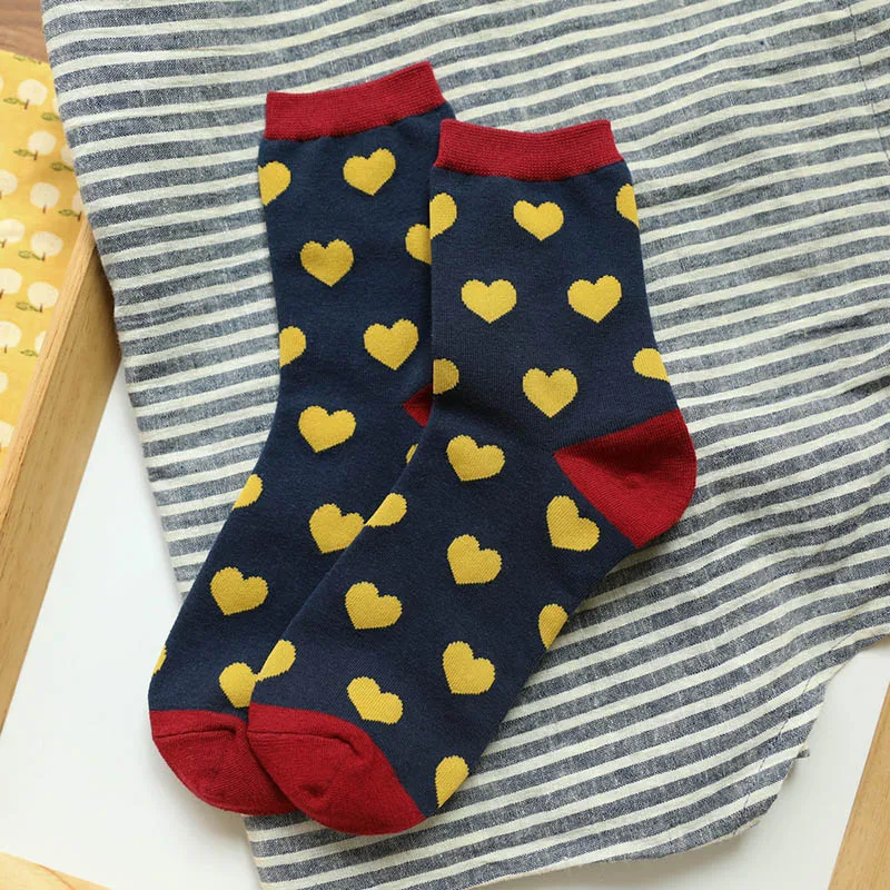 [WPLOIKJD] носки женские Харадзюку С принтом сердца жаккардовые носки креативные 5 стилей забавные красочные милые носки японские носки - Цвет: Dark Blue Socks