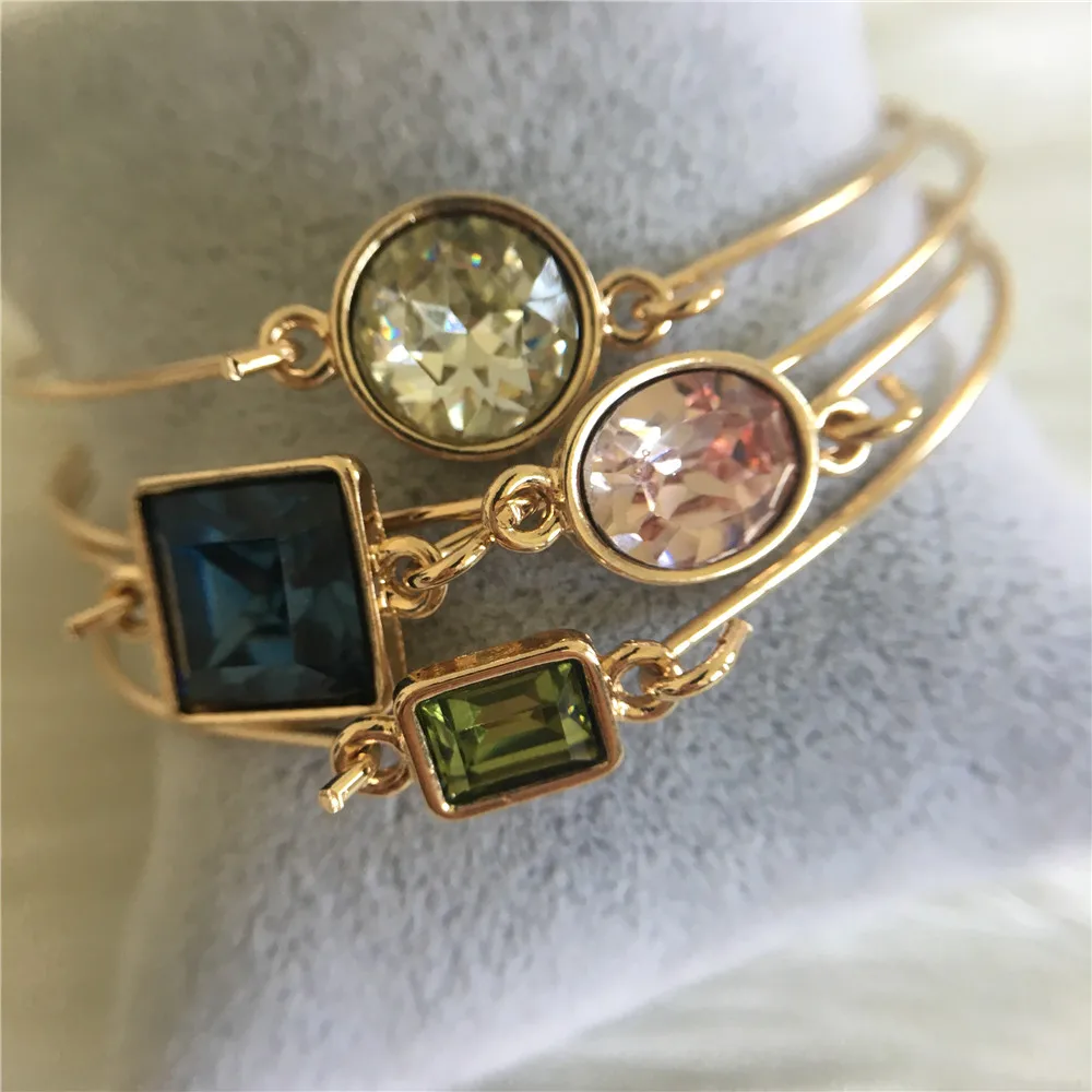 TRENDY BRACELET   GOLD COLOR COLORFUL STONE PENDANT THIN BANGLE 4 IN ONE SET 6