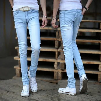 

The new 2019 light color jeans men's foot trousers cultivate one's morality fashion youth stretch pants