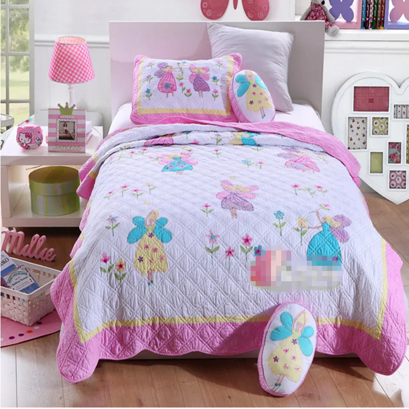 US $114.99 Free shipping 100cotton princess embroidered handmade applique patchwork quilt twin size butterfly fairy bedspreadbed cover