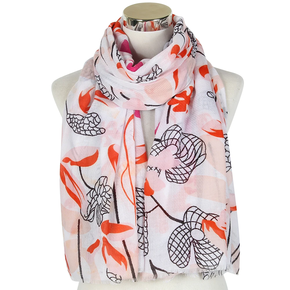 

Luxury Brand Autumn Pink Grey Long Scarf Shawls for Women Ladies Tie Dye Floral Pattern Warm Pashmina Wraps