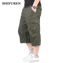 SHIFUREN летние мужские военные мешковатые брюки карго мульти карман длиной до середины икры эластичный пояс в Военном Стиле Капри пляжные брюки