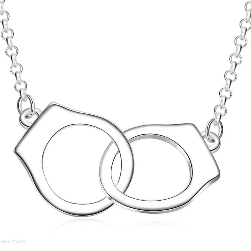 

2018 Silver Color 925 Jewelry Necklace Handcuffs Pendants Necklaces For Men And Women Jewelry link chain lovely collares
