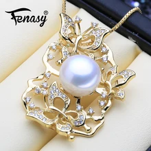 FENASY Подвеска из натурального пресноводного жемчуга ожерелье для женщин 925 пробы серебро Мода Золотой Цвет дерево кулон