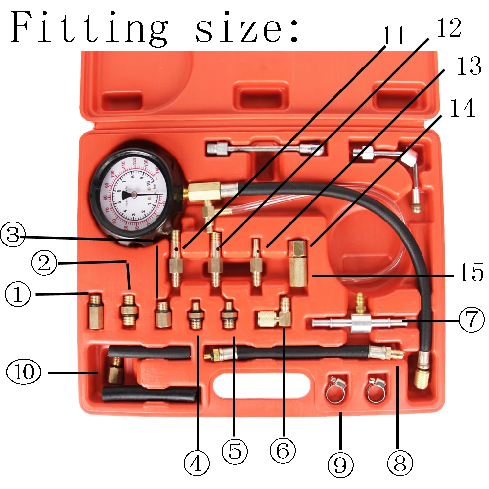 Универсальный манометр для впрыска топлива, набор для испытания давления er, набор инструментов для автомобильной системы насоса, 20 шт, 0-140 фунтов/кв. дюйм/10 бар