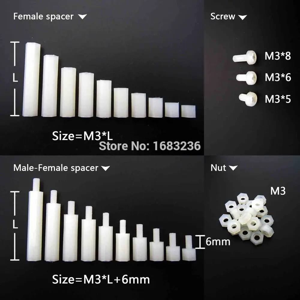 50 шт. белый Пластик нейлон M3x5/6/8/10/12/15/18/20/25/30+ 6 мм Шестигранная стойка Поддержка мужского и женского/женский прокладка винта