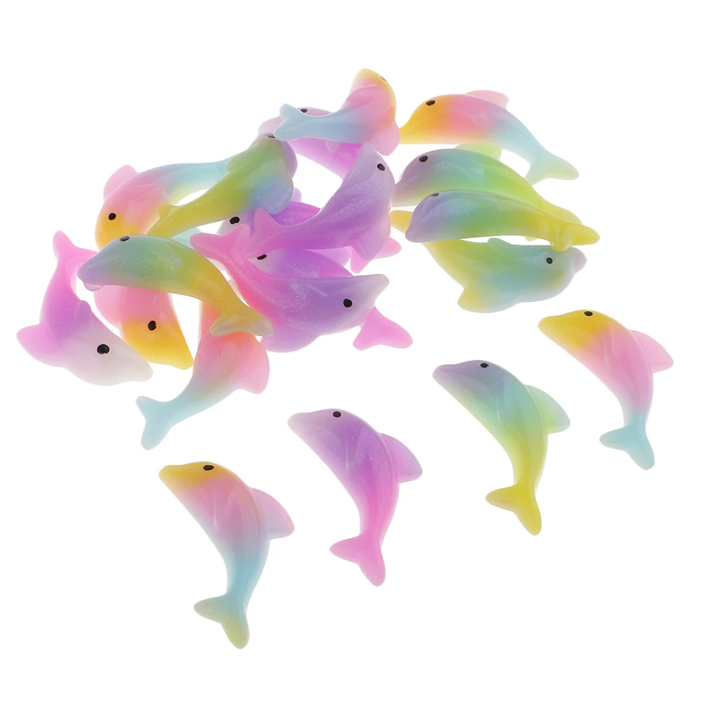20x Rainbow Dolphin Resin Cabochon Flatbacks Embellishment Craft Accessory Sewing Crafts Accessory Hanging Ornaments 32x13mm